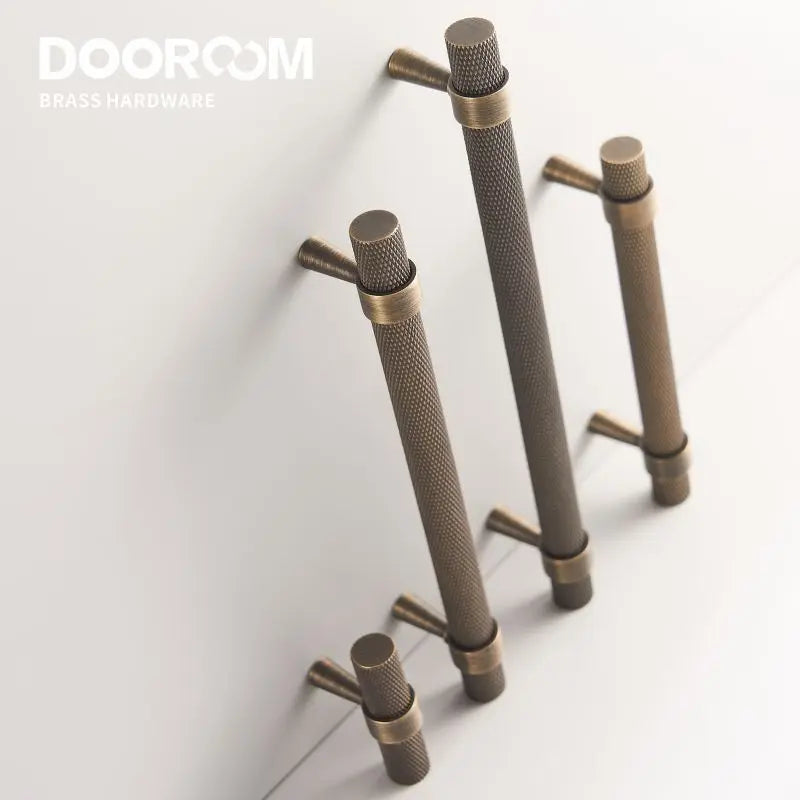 Dooroom Brass Knurled Furniture Handles Antique Brass Cupboard Wardrobe Dresser Shoe Box Drawer Cabinet T-bar Pulls