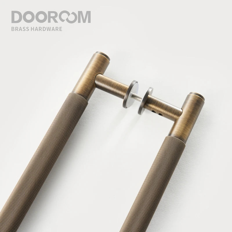 Dooroom 仿古铜门双单面滚花拉杆木门玻璃门淋浴房把手黄铜