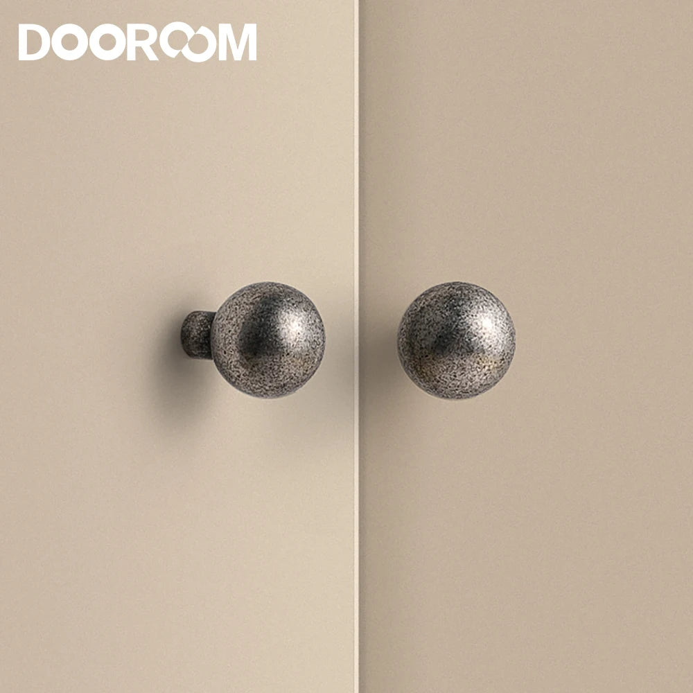 Dooroom Ancient Silver Vintage Style Round Brass Handle Wardrobe Dresser Cupboard Cabinet Door Drawer Shoe Box Handle