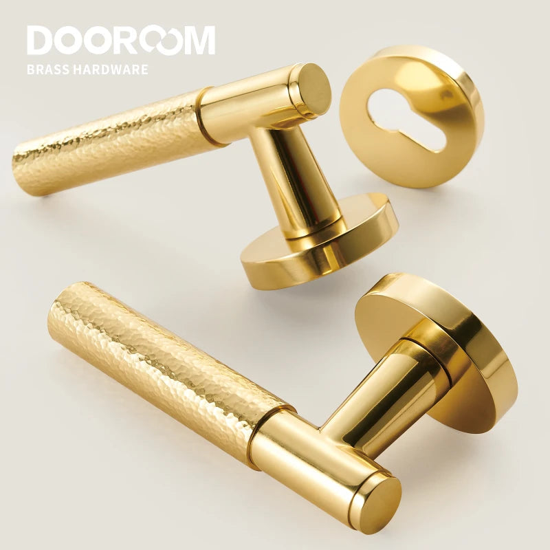 Dooroom Brass Door Lock Set Hammered Gold Yellow Bronze Interior Bedroom Bathroom Double Wood Door Lever Dummy Passage Privacy