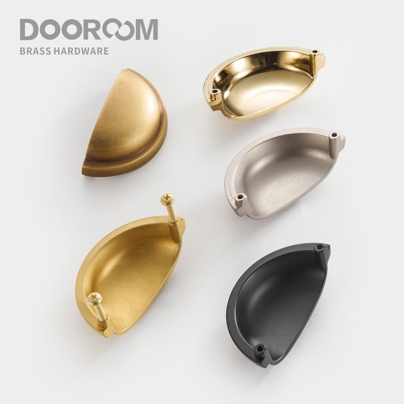 Dooroom黄铜家具拉手 哑光拉丝镍黄铜杯形拉手 橱柜衣柜梳妆台鞋盒抽屉拉手