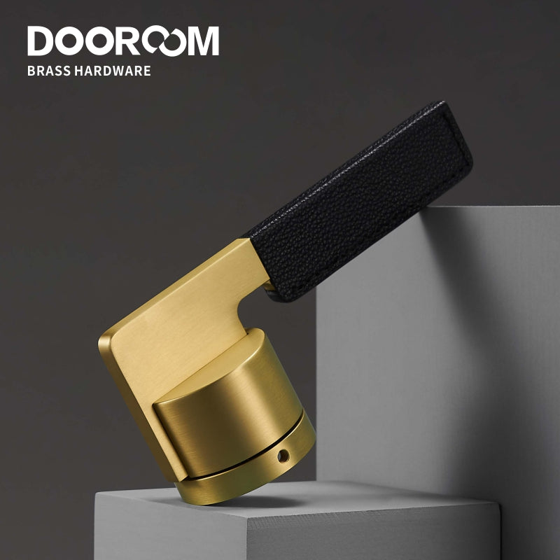 Dooroom Brass Leather Door Lock Set Black Brushed Nickel Bedroom Bathroom Double Wood Door Lever Set Dummy Privacy Passage