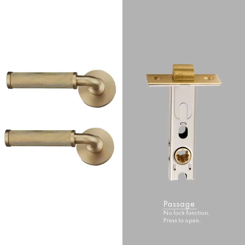 Dooroom Brass Knurled Door Lock Set Modern Interior Bedroom Bathroom Double Wood Door Lever Set Dummy Knob Privacy Passage Locks