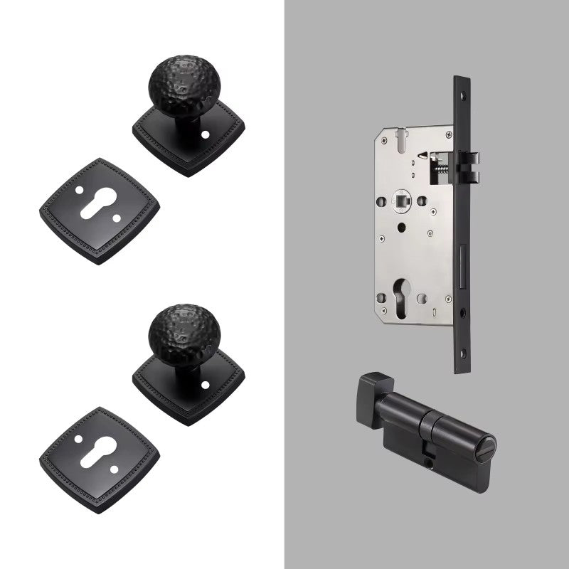 Dooroom Brass Door Lock Set Hammered Modern Bedroom Bathroom Double Lever Dummy Privacy Passage Hidden Handle Knob