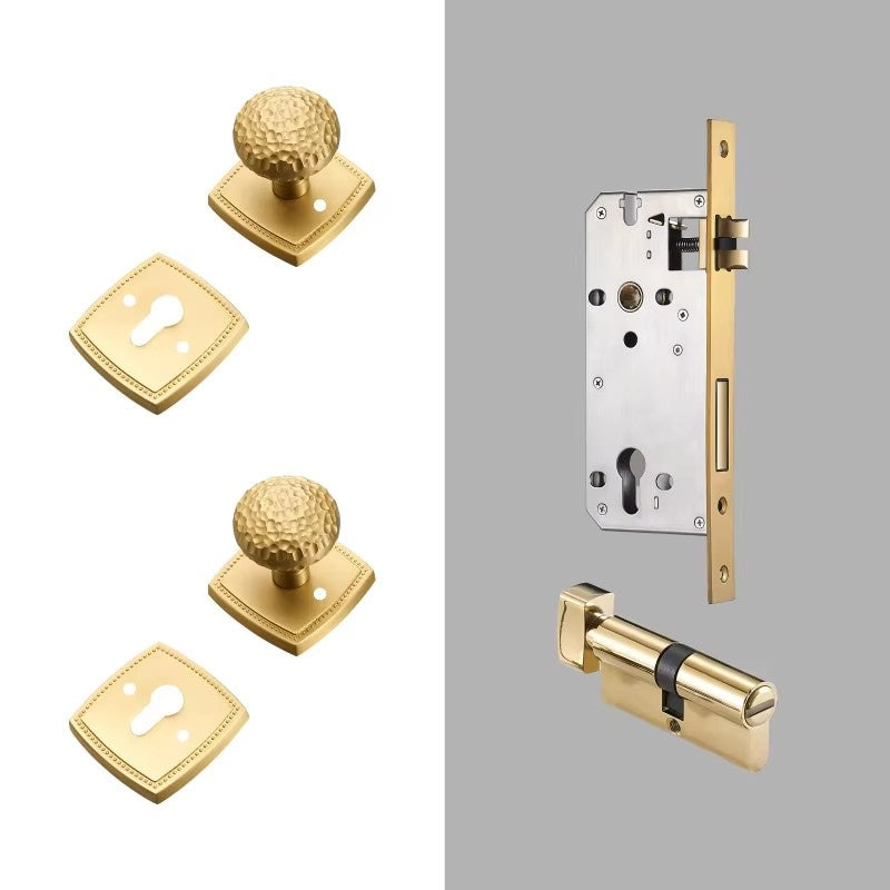 Dooroom Brass Door Lock Set Hammered Modern Bedroom Bathroom Double Lever Dummy Privacy Passage Hidden Handle Knob