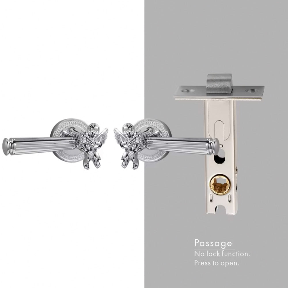 Dooroom Brass Door Lever Set Shiny Gold Bright Chrome Angel Interior Bedroom Bathroom Double Wood Door Lever Dummy Passage