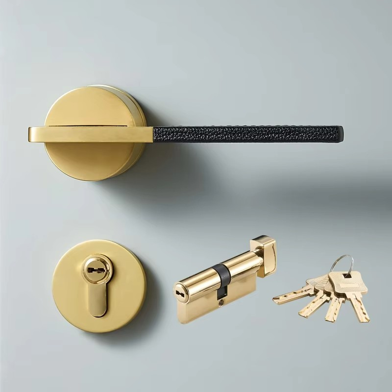 Dooroom Brass Leather Door Lock Set Black Brushed Nickel Bedroom Bathroom Double Wood Door Lever Set Dummy Privacy Passage