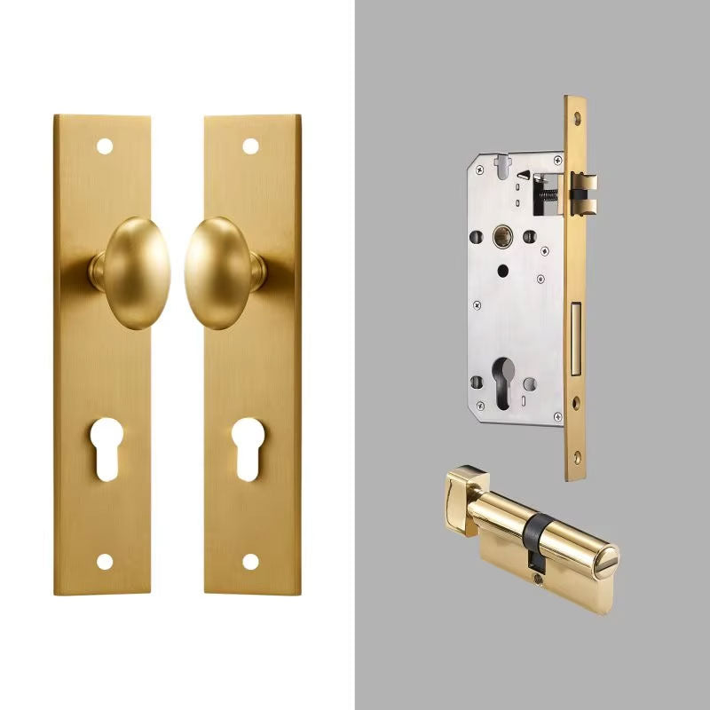 Dooroom Brass Door Lock Set Modern Egg Shaped Knob Long Plate Interior Bedroom Bathroom Double Wood Door Lever Set Dummy Handles