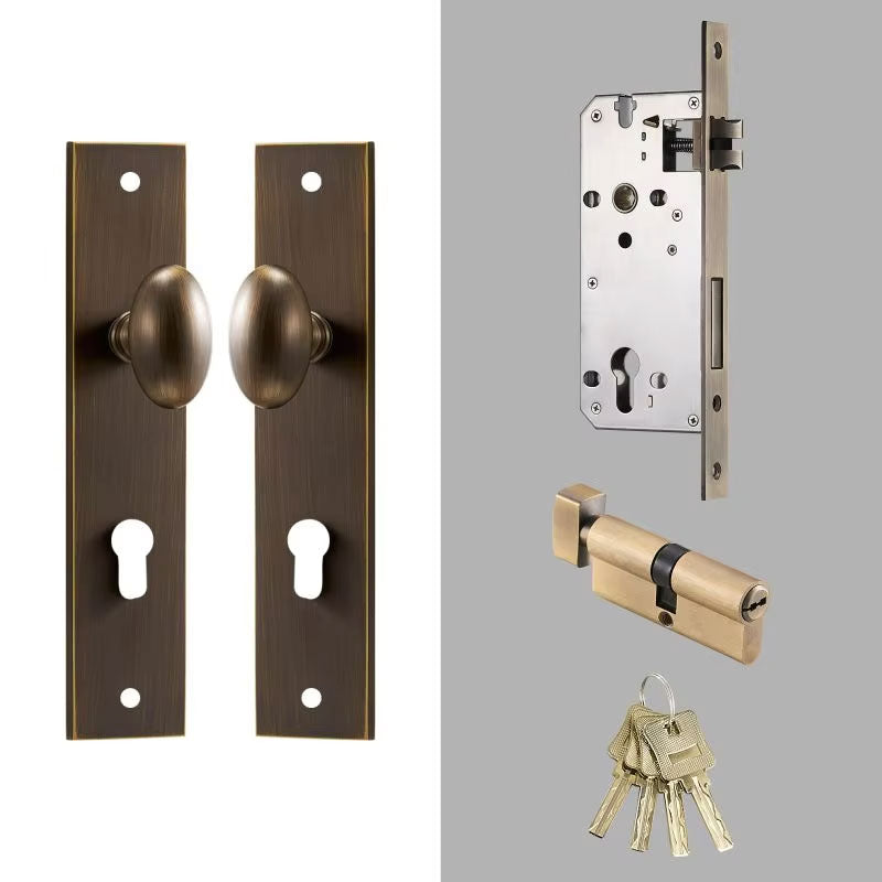 Dooroom Brass Door Lock Set Modern Egg Shaped Knob Long Plate Interior Bedroom Bathroom Double Wood Door Lever Set Dummy Handles