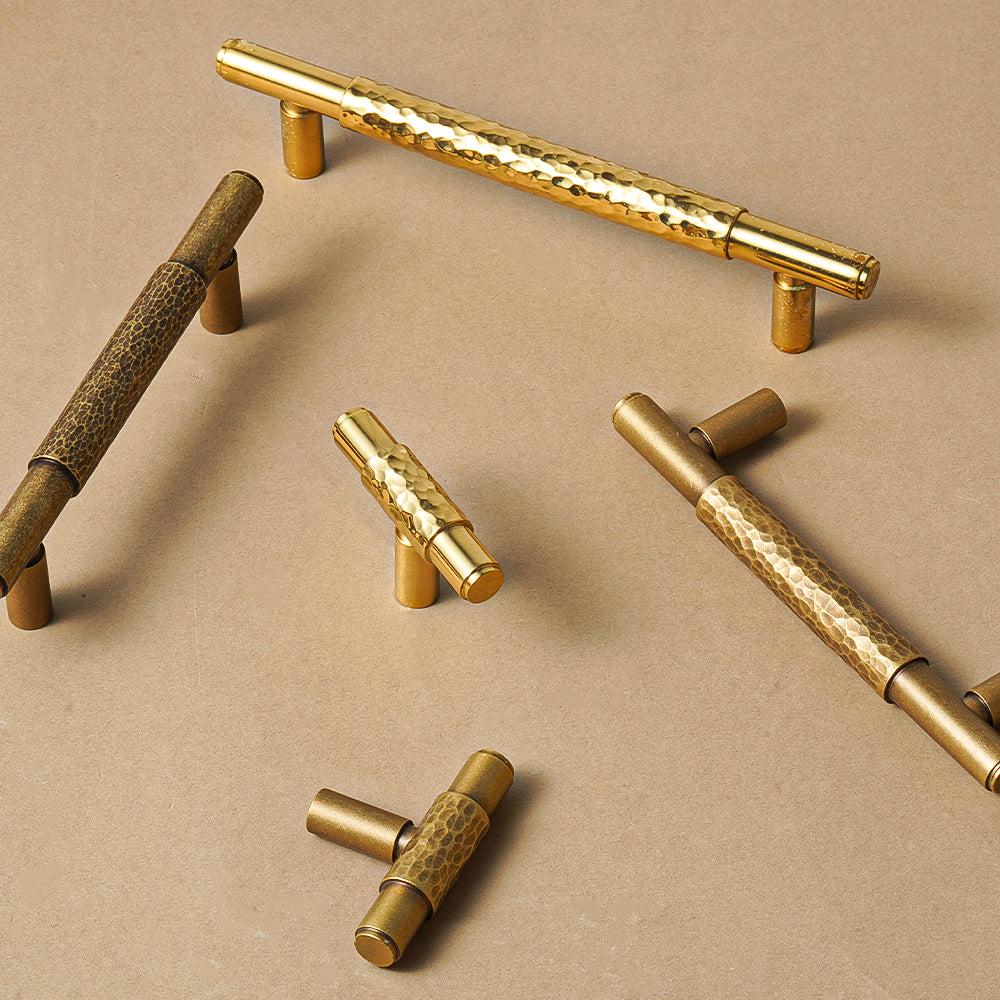 Dooroom Brass Pull Furniture Handles Modern Hammered Yellow Bronze Higher Quality Cupboard Wardrobe Dresser Drawer Cabinet Knobs