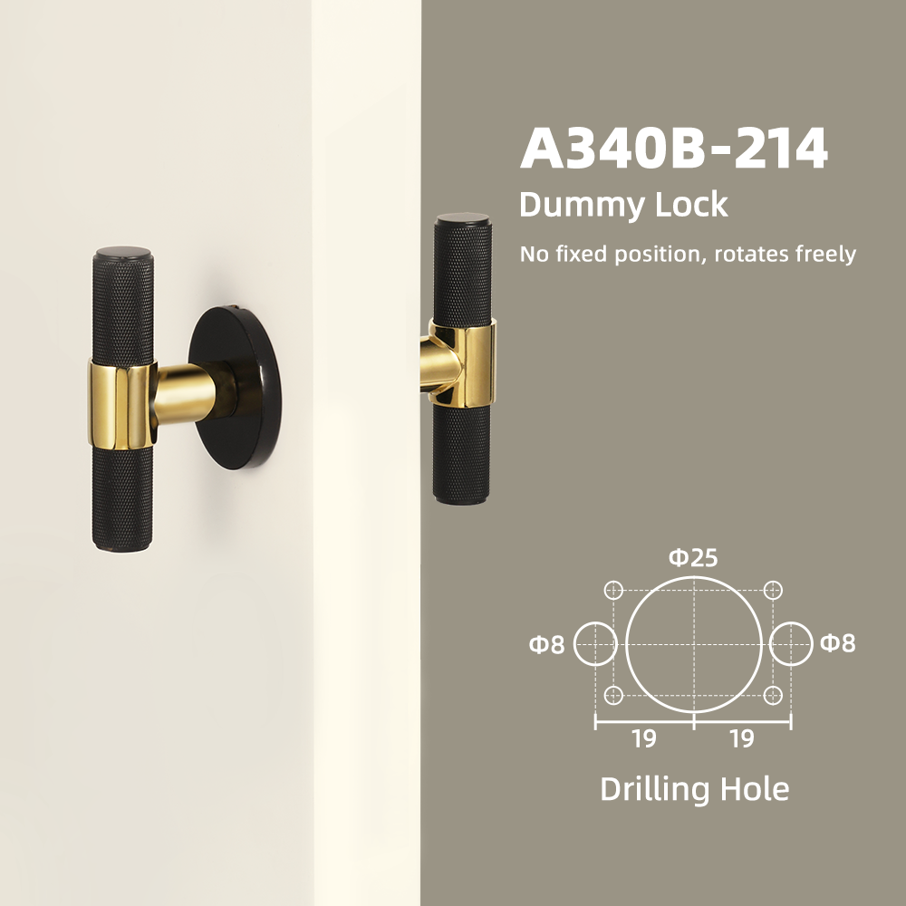 DOOROOM Brass Door Lock Set Black Gold Knurled Hidden Door  Modern T-bar Bedroom Bathroom  Door Lever Dummy Privacy Passage
