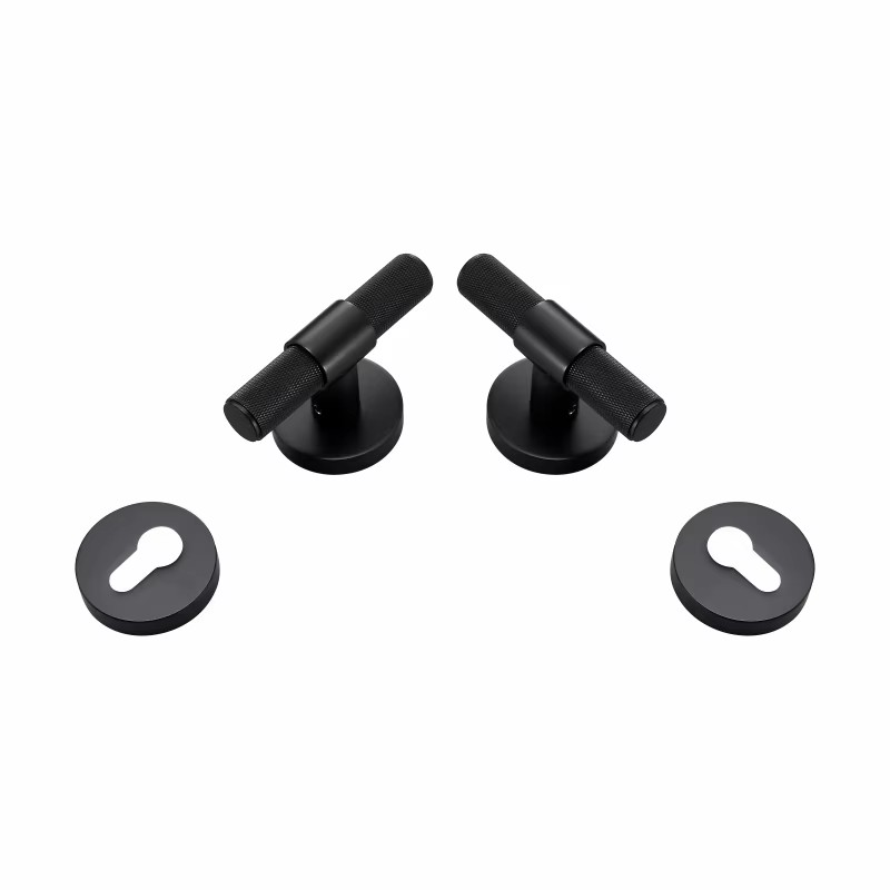 Dooroom Brass Door Lever Set Modern Knurled T-bar Interior Bedroom Bathroom Double Wood Door Lock Set Dummy Knob Hidden Door
