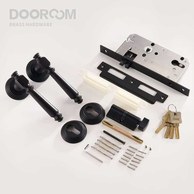 DOOROOM Indoor Door Lock Brass Set Bedroom Bathroom Double Wood Door Lever Dummy Quiet Magnetic Suction Door Lock Household
