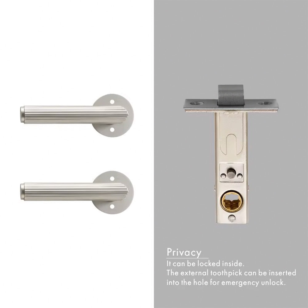 Dooroom Brass Door Lock Set Modern Stripe Matt Silver Interior Bedroom Bathroom Double Wood Door Lever Dummy Privacy Passage