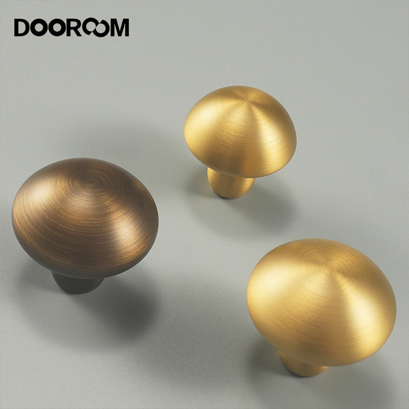DOOROOM 1 Inch Matt Black Antique Brass Cabinet Knobs Modern Dresser Round Knobs Brass Mushroom Shape Pulls for Kitchen 