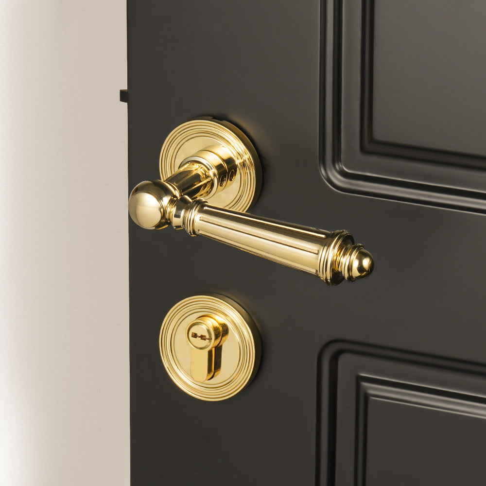 DOOROOM Brass Furniture Door Lock Bright Silver French Retro Bright Gold Door Handle Lock Set Furniture Hardware Accessories