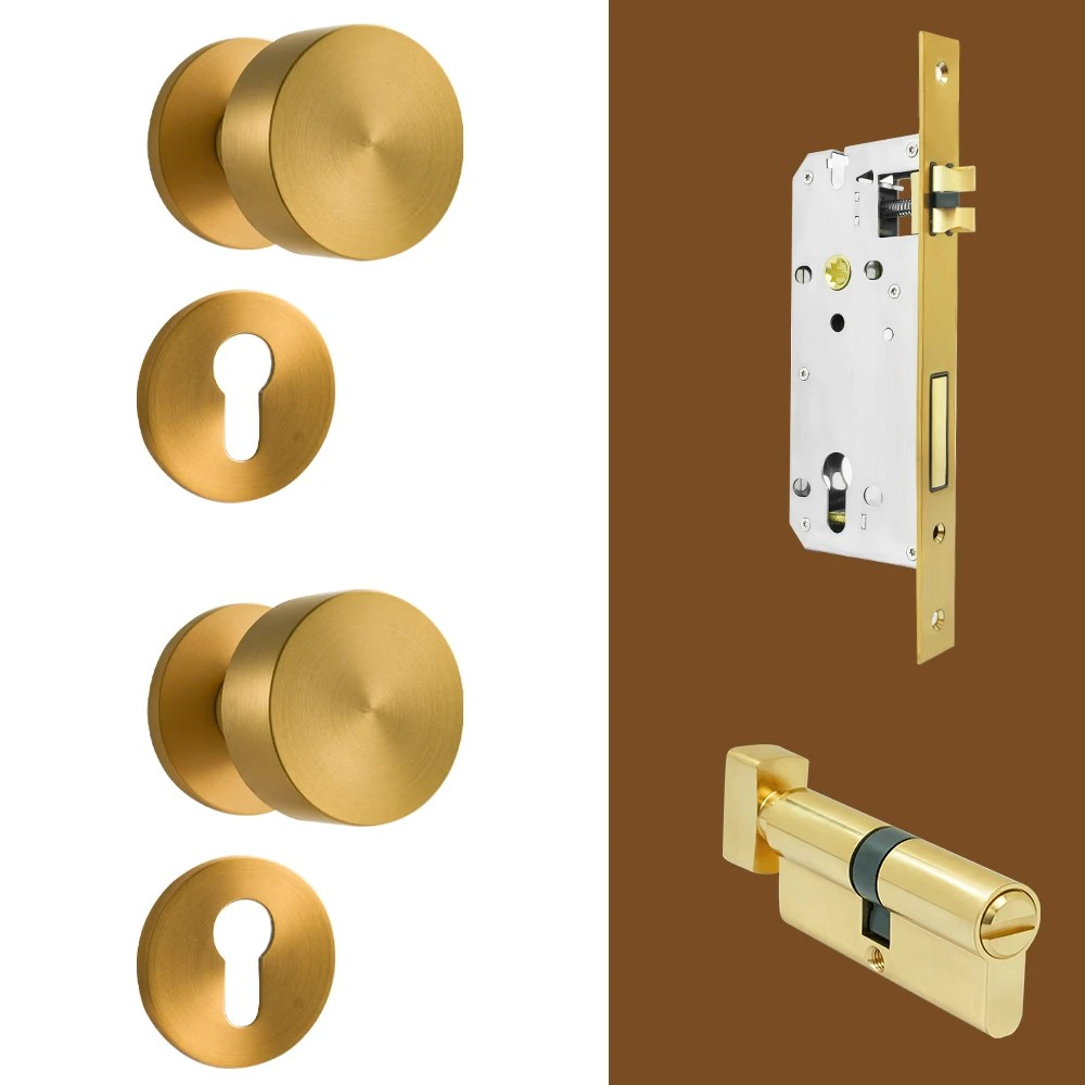 Dooroom Brass Door Lock Set Modern Brass Black Nickel Interior Bedroom Bathroom Double Wood Door Lever Set Dummy Handle Passage