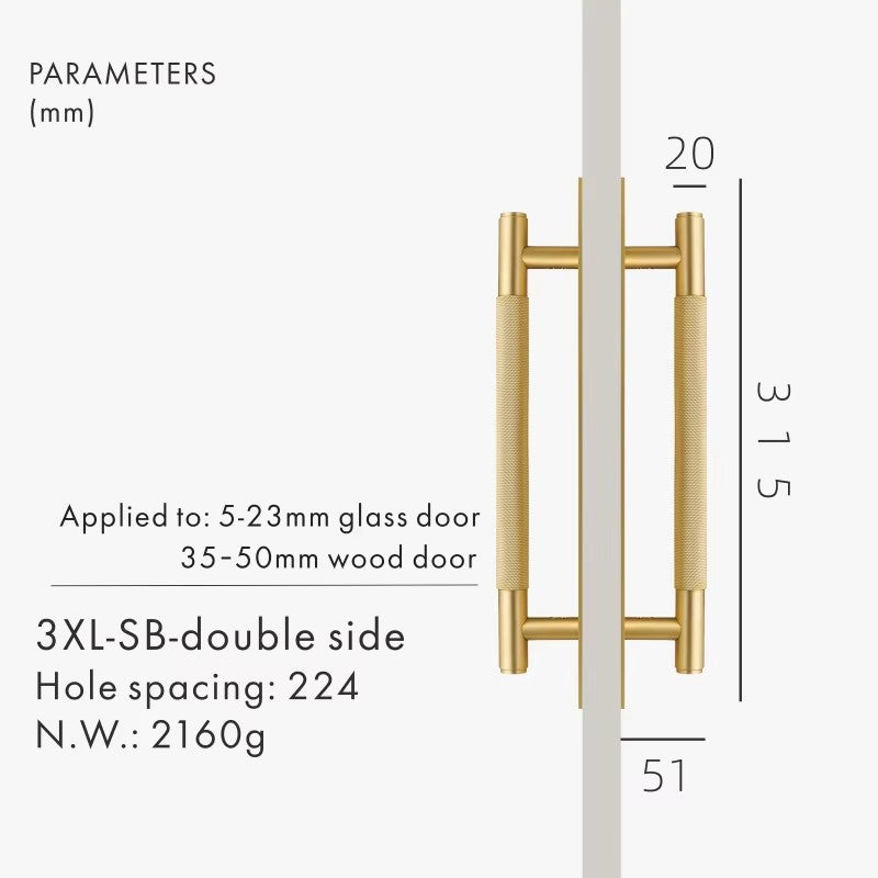 Dooroom Brass Knurled Door Handles Double Door Wood Door Shower Room Single Side Double Side Matt Gold Black Antique Brass Pulls