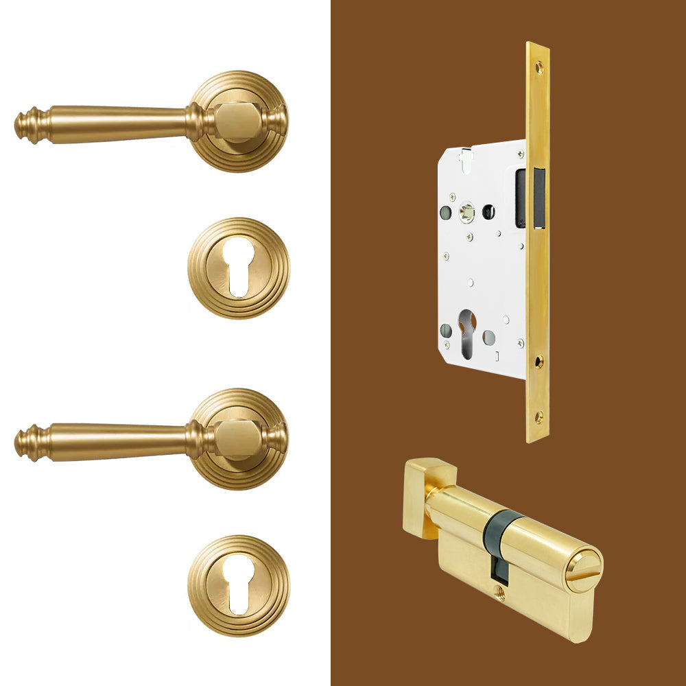 DOOROOM Indoor Door Lock Brass Set Bedroom Bathroom Double Wood Door Lever Dummy Quiet Magnetic Suction Door Lock Household