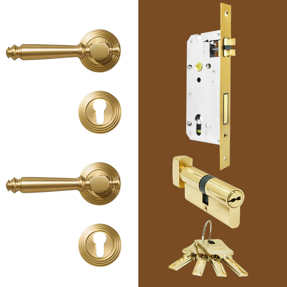DOOROOM Indoor Door Lock Brass Set Bedroom Bathroom Double Wood Door Lever Dummy Quiet Magnetic Suction Door Lock Household