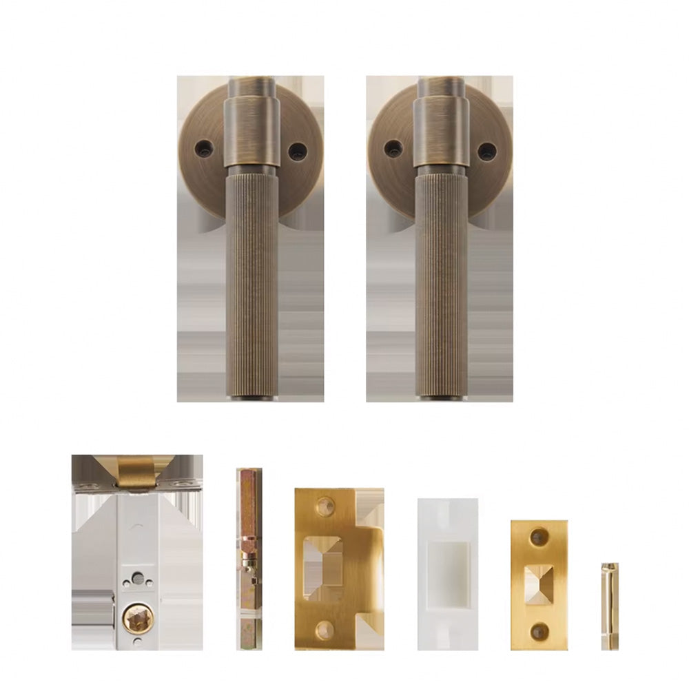 DOOROOM US Standard for 2-1/8" Brass Privacy Passage Stripe Door Lock Set Gold Black Antique Bronze Optional Round Panel