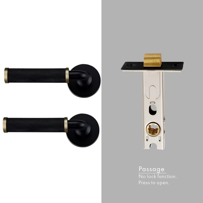 Dooroom Brass Knurled Door Lock Set Modern Interior Bedroom Bathroom Double Wood Door Lever Set Dummy Knob Privacy Passage Locks