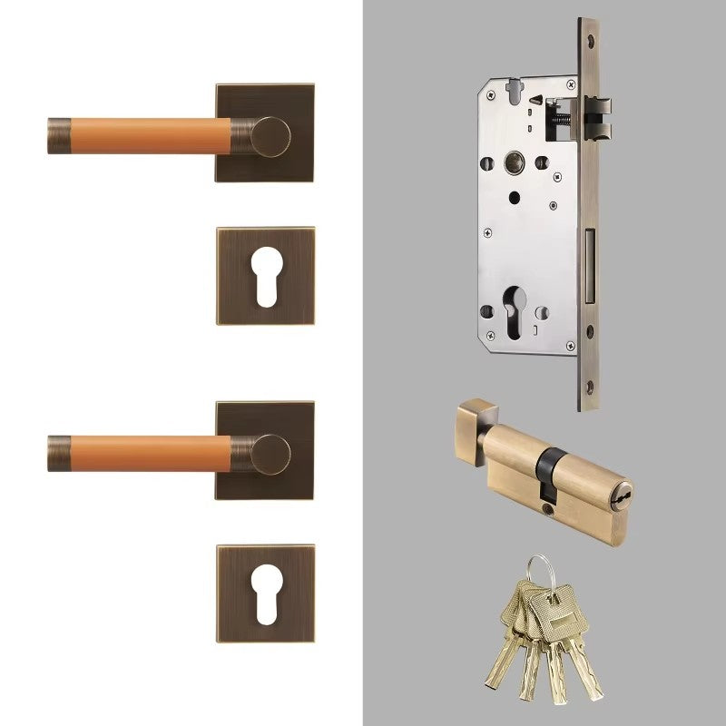 Dooroom Brass Door Lock Set Modern Replaceable Leather Interior Bedroom Bathroom Double Dummy Privacy Passage Door Lever Set