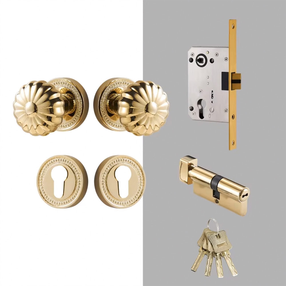 Dooroom Brass Door Lock Set  Magnetic Optional PVD Shiny Gold Interior Bedroom Bathroom Double Wood Door Lever Dummy