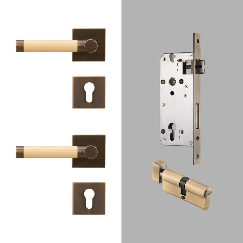 Dooroom Brass Door Lock Set Modern Replaceable Leather Interior Bedroom Bathroom Double Dummy Privacy Passage Door Lever Set