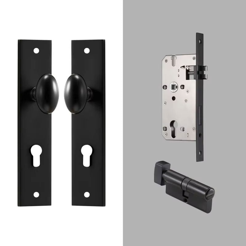 Dooroom Brass Door Lock Set Modern Egg Shaped Knob Long Plate Interior Bedroom Bathroom Double Wood Door Lever Set Dummy Handles