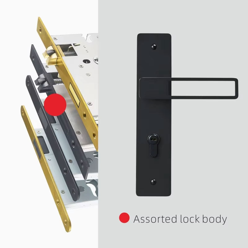 Dooroom Brass Door Lever Ultra-thin Mute Black Gold Interior Bedroom Bathroom Wood Door Lock Set Long Plate