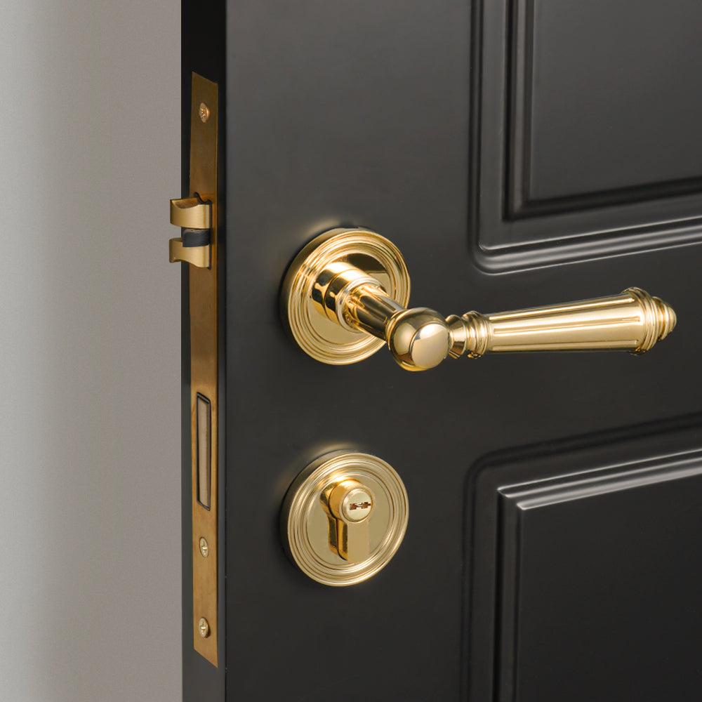 DOOROOM Brass Furniture Door Lock Bright Silver French Retro Bright Gold Door Handle Lock Set Furniture Hardware Accessories