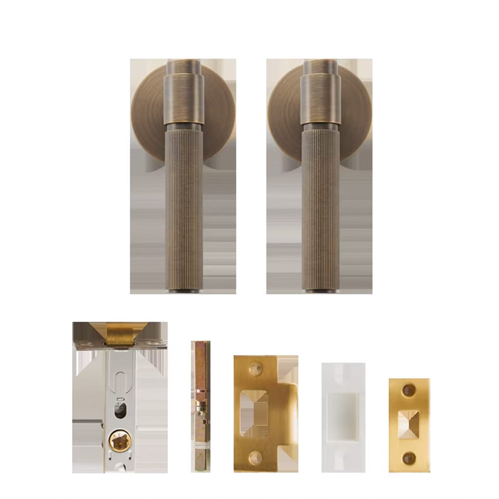 DOOROOM US Standard for 2-1/8" Brass Privacy Passage Stripe Door Lock Set Gold Black Antique Bronze Optional Round Panel