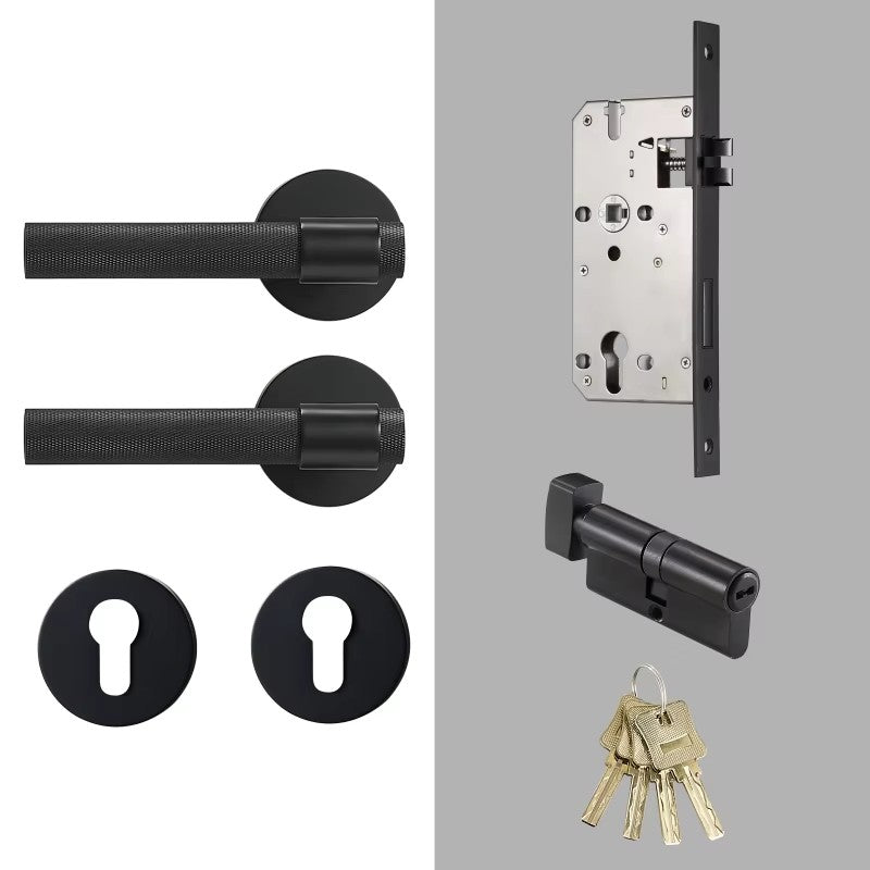 Dooroom Brass Knurled Door Lock Set Black Gold Interior Bedroom Bathroom Double Wood Door Lever Set Dummy Privacy