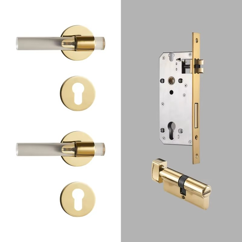 Dooroom Brass Acrylic Door Lock Set Modern Interior Bedroom Bathroom Double Wood Door Lever Set Dummy Privacy Passage Lock Set