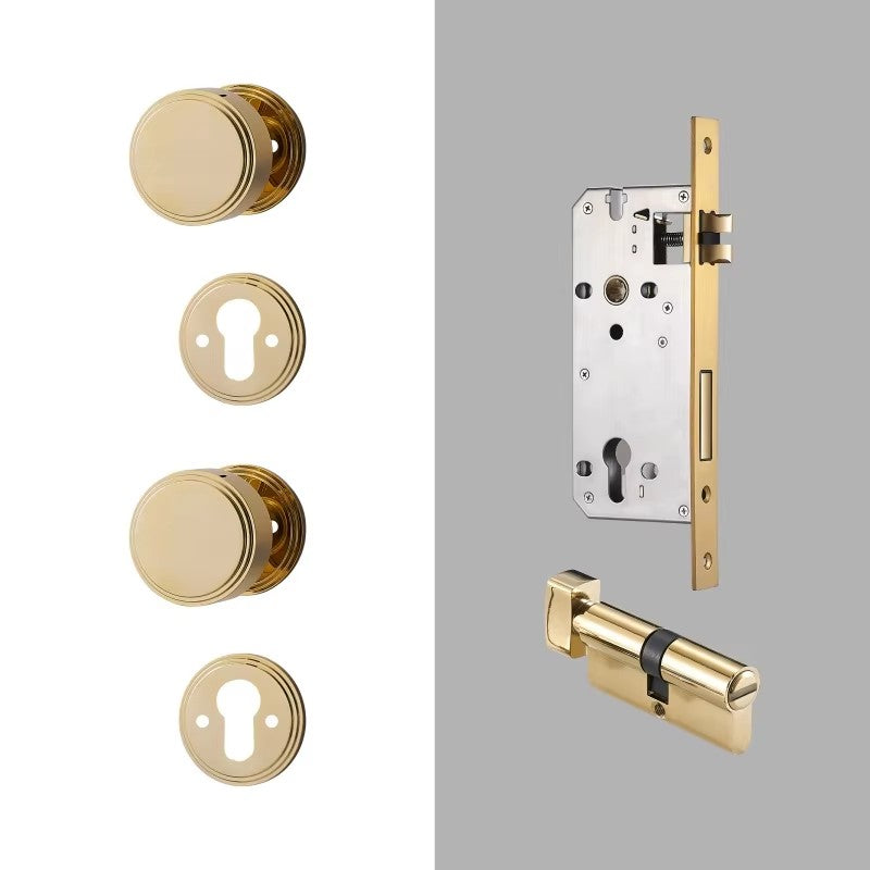 Dooroom Brass Door Lock Set PVD Shiny Gold Bright Chrome Interior Bedroom Bathroom Double Wood Door Lever Dummy Passage Privacy