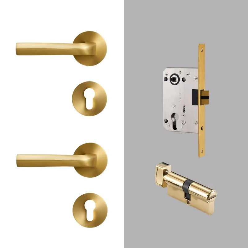 Dooroom Brass Door Lock Set Modern Brass Interiror Bedroom Bathroom Double Wood Door Lever Set Dummy Privacy Passage Magnetic