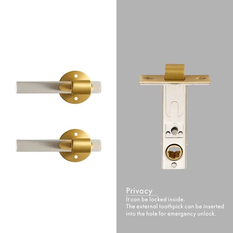 Dooroom Brass Acrylic Door Lock Set Modern Interior Bedroom Bathroom Double Wood Door Lever Set Dummy Privacy Passage Lock Set