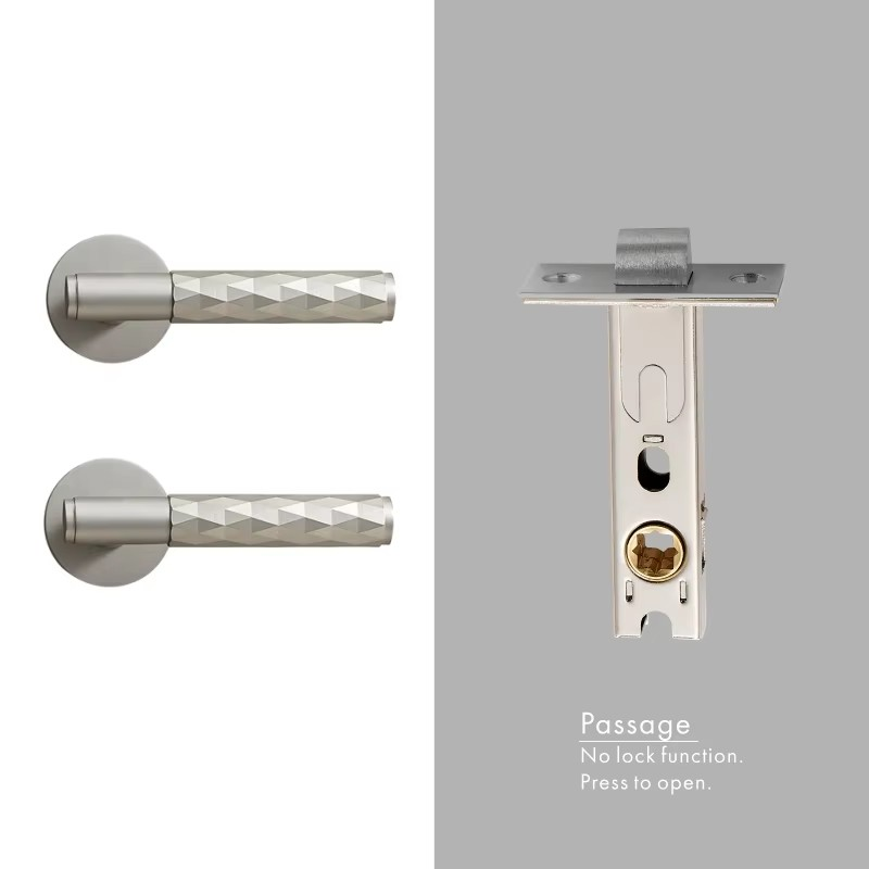 Dooroom Brass Door Lock Set Brushed Nickel Hammered Interior Bedroom Bathroom Double Wood Door Lever Set Dummy Privacy Passage