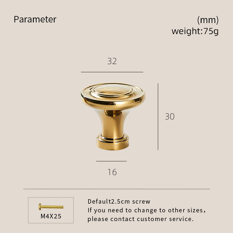 DOOROOM Solid Brass Handle Simple Wardrobe Cabinet Round Drawer Knob European Mushroom Type Porcelain Bling Single Hole Handle