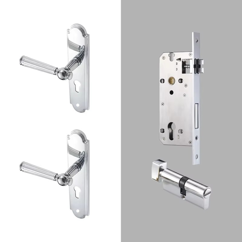 Dooroom Brass Door Lock Set Modern Shiny Chrome Interior Bedroom Bathroom Double Wood Door Lever Set Dummy Handle