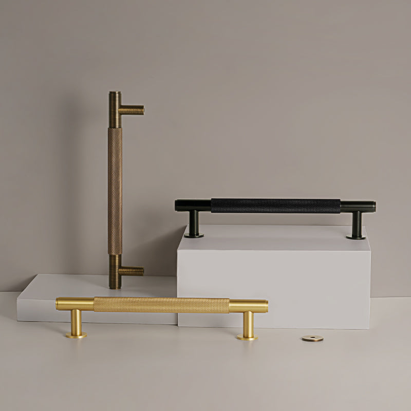 Dooroom Brass Knurled Door Handles Double Door Wood Door Shower Room Single Side Double Side Matt Gold Black Antique Brass Pulls