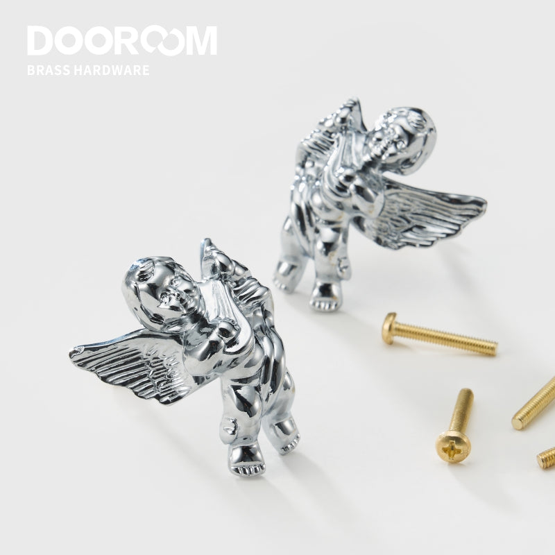 Dooroom Brass Furniture Handles Angel Decorative Shiny Chrome PVD Gold Knobs Cupboard Wardrobe Dresser Drawer Cabinet Pulls