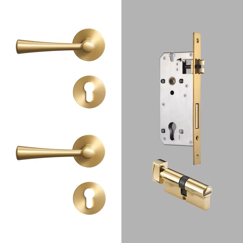 Dooroom Brass Door Lock Set Modern Light Luxury Interiror Bedroom Bathroom Double Wood Door Lever Set Dummy Handle Knob