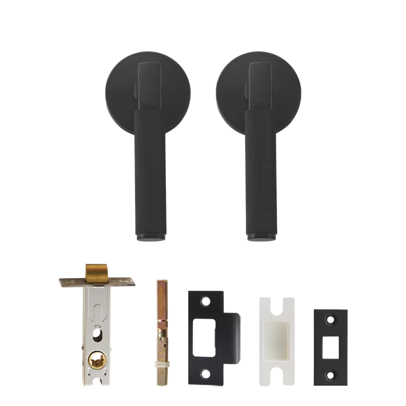 DOOROOM US Standard For 2-1/8" Hole Brass Knurled Lever Privacy Door Lock Passage Set  Round Rose 65mm Dummy Closet Handle