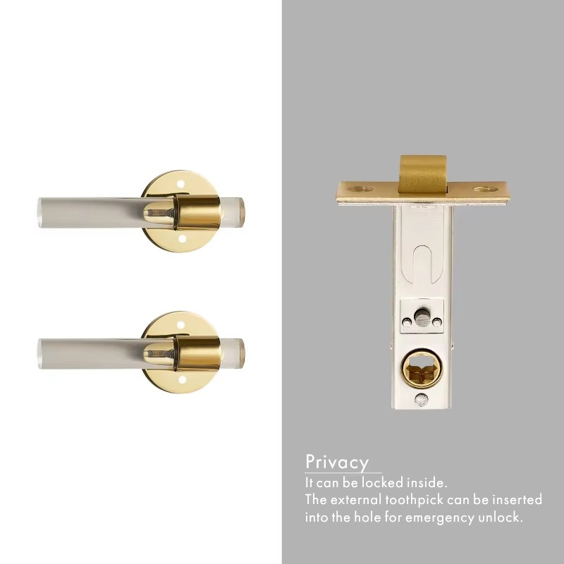 Dooroom Brass Acrylic Door Lock Set Modern Interior Bedroom Bathroom Double Wood Door Lever Set Dummy Privacy Passage Lock Set
