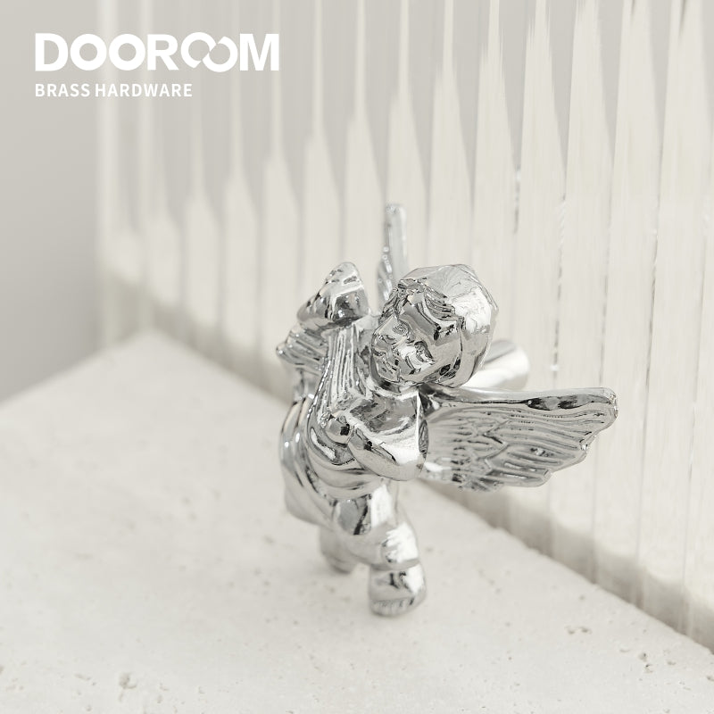 Dooroom Brass Furniture Handles Angel Decorative Shiny Chrome PVD Gold Knobs Cupboard Wardrobe Dresser Drawer Cabinet Pulls