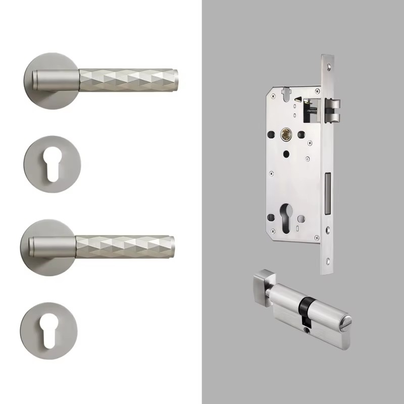 Dooroom Brass Door Lock Set Brushed Nickel Hammered Interior Bedroom Bathroom Double Wood Door Lever Set Dummy Privacy Passage