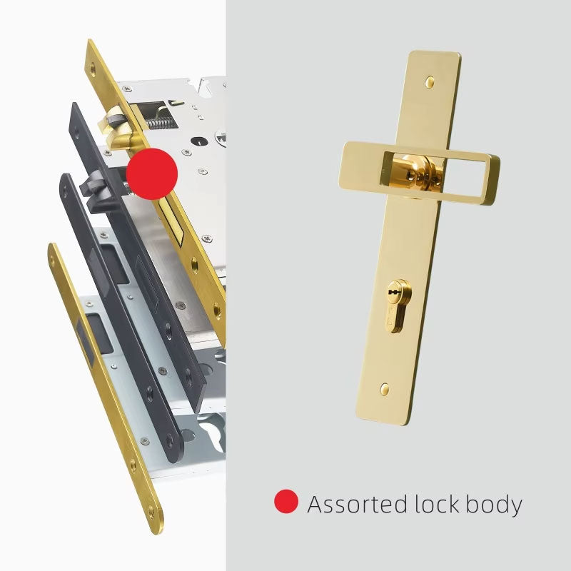 Dooroom Brass Door Lever Ultra-thin Mute Black Gold Interior Bedroom Bathroom Wood Door Lock Set Long Plate