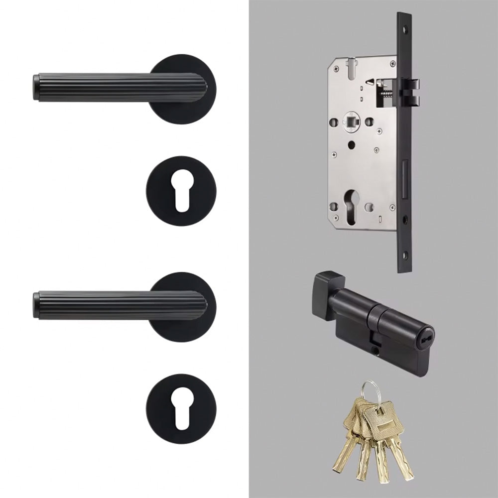 Dooroom Brass Door Lock Set Modern Stripe Matt Silver Interior Bedroom Bathroom Double Wood Door Lever Dummy Privacy Passage